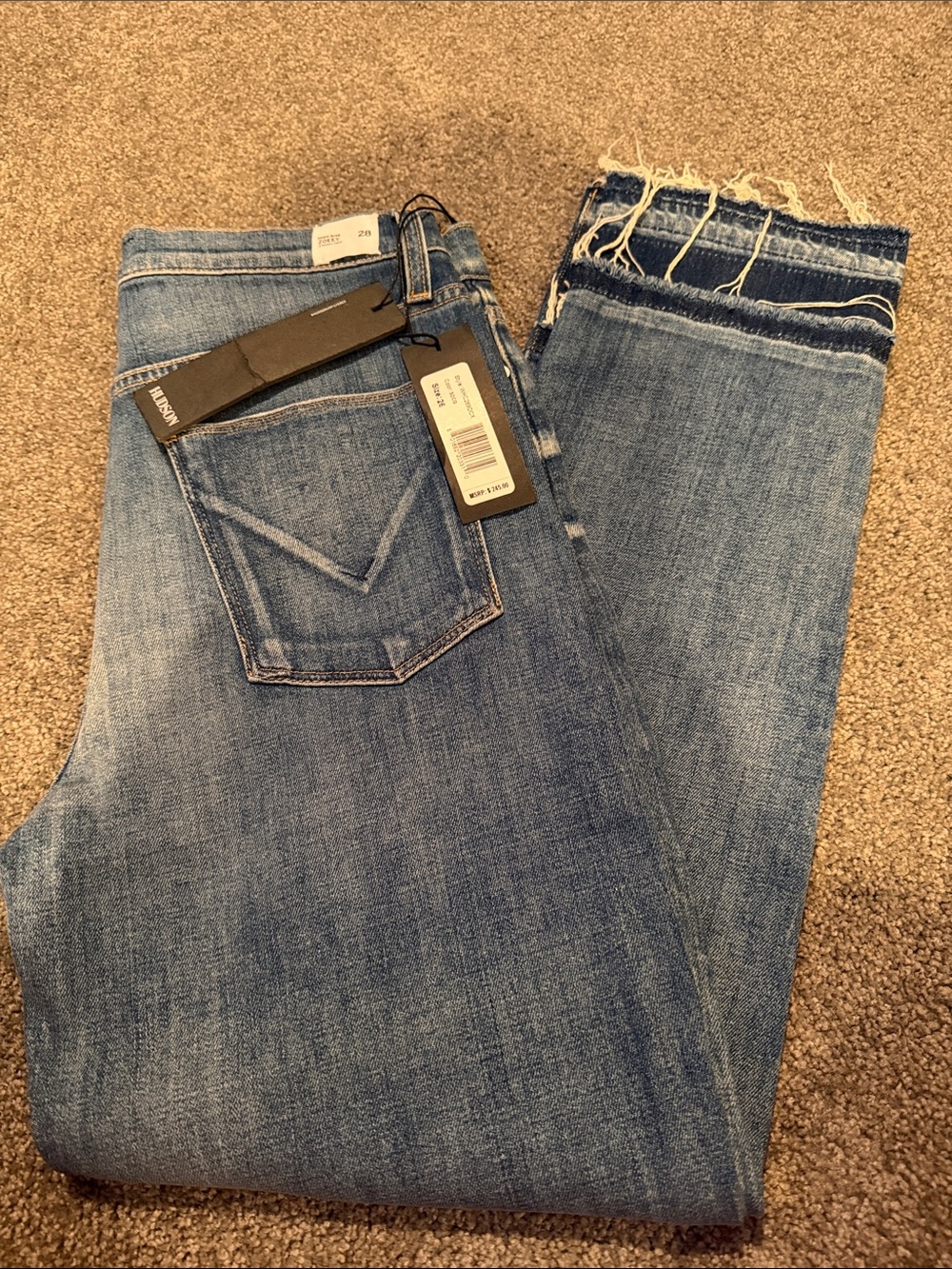 Hudson women’s Blue Frayed-Hem straight crop Jeans